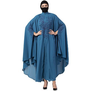 Designer Irani Kaftan with chikan embroidery- French Blue